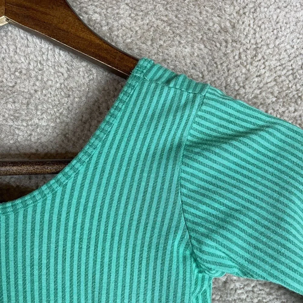 Alice + Ames Ballet Dress Girls Size 8 Green Striped Knit Long Sleeve Scoop Back - Picture 3 of 7